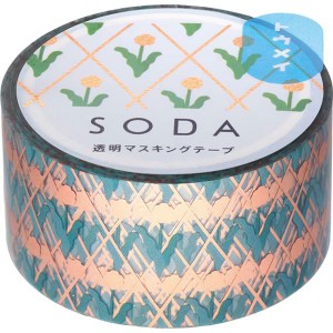 （まとめ買い）キングジム SODA ソーダ 透明マスキングテープ(ピンクゴールド箔) 幅20mm×4m タンポポ CMTH20-005 〔3個セット〕