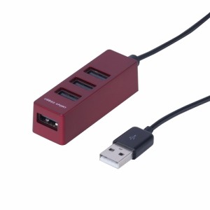 ナカバヤシ USB2.0 4ポートハブ 0.3m レッド UH-2404R