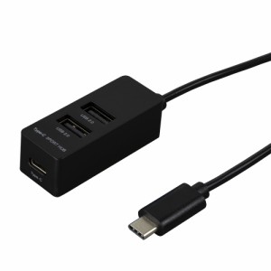 （まとめ買い）ナカバヤシ コンパクトな縦挿し Type-C USB2.0 3ポートハブ ブラック UH-C2463BK 〔3個セット〕