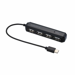 （まとめ買い）ナカバヤシ USB2.0 Type-C 4ポートハブ 15cm ブラック UH-C2474BK 〔3個セット〕