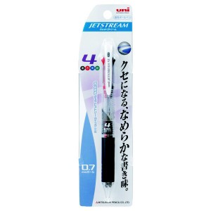 （まとめ買い）三菱鉛筆 ジェットストリーム 4色ボールペン 0.7mm 透明軸 SXE4500071P.T 〔5本セット〕