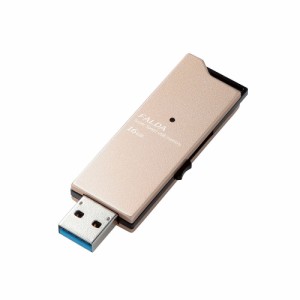 エレコム USBメモリ USB3.0対応 スライド式 高速転送 アルミ素材 16GB ゴールド MF-DAU3016GGD