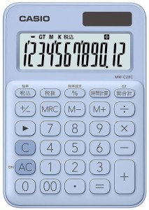 （まとめ買い）カシオ カラフルミニジャスト電卓 12桁 ぺールブルー MW-C20C-LB-N 〔3個セット〕