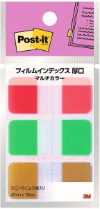 （まとめ買い）スリーエム ポストイット 付箋 フィルムインデックス 厚口 マルチカラー8 40×18mm 10枚×3パッド(3色) 686MC-8 〔×5〕