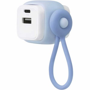 （まとめ買い）ソニック ユートリムエル USB充電器 USB-A&C ケーブルリング付 ブルー UL-6943-B 〔3個セット〕