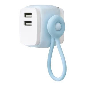 （まとめ買い）ソニック ユートリムエル USB充電器 USB-A×2 ケーブルリング付 ライトブルー UL-6925-LB 〔3個セット〕