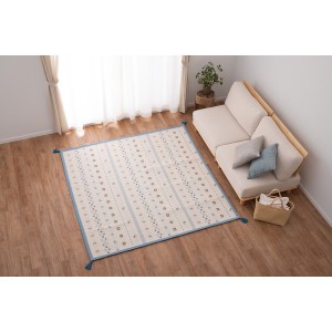 ラグマット 絨毯 約185×185cm ブルー 綿100％ 滑り止め付き ふっくら インド綿ラグ リビング ダイニング インテリア家具