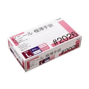 川西工業 ビニール極薄手袋 粉なし L#2026 1セット(2000枚:100枚×20箱)