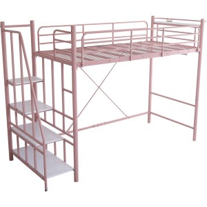 パイプ ロフトベッド 約幅255cm シングル ピンク 階段付き ベッドフレーム 大人かわいいインテリア 組立品 ベッドルーム