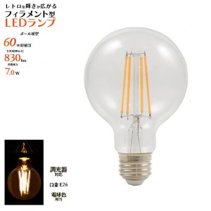 〔2個セット〕懐かしいレトロな輝き。 フィラメント型LED電球（ボール球型）