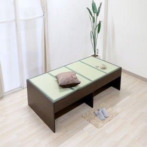 ベッド 寝具 約幅100cm オープン・ハイ シングル ダークブラウン 日本製 通気性 薄型 畳付き ヘッドレス 畳ベッド桔梗 組立式