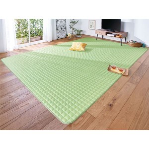 ラグマット 絨毯 約185×185cm グリーン 洗える 滑りにくい加工 折りたたみ可 もっちもち 接触冷感 キルトカーペット リビング