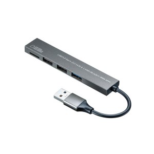 〔5個セット〕 サンワサプライ USB 3.2 Gen1+USB2.0 コンボ スリムハブ(カードリーダー付き) USB-3HC319SX5