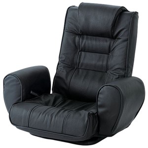 本革 座椅子 ブラック 肘付き ハイバック リクライニング 360度 回転 合成皮革 合皮 パーソナルチェア