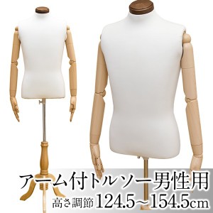 トルソー/ディスプレイ用品 〔アーム付き/男性用〕 高さ調節可 アイボリー