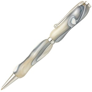 日本製 アクリルボールペン Marble Pen〔クロスタイプ/芯：0.7mm〕パールホワイト/White×Gray