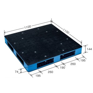 カラープラスチックパレット/物流資材 〔1100×1100mm ブラック/ブルー〕 両面使用 HB-R4・1111SC 岐阜プラスチック工業