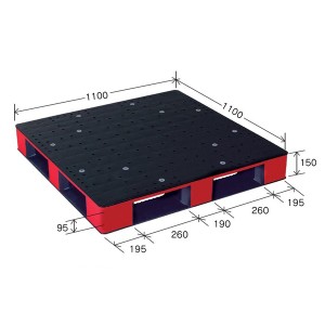 カラープラスチックパレット/物流資材 〔1100×1100mm ブラック/レッド〕 片面使用 HB-D4・1111SC 岐阜プラスチック工業