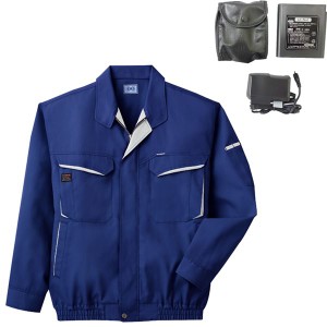 空調服 綿・ポリ混紡長袖作業着 K-500N 〔カラー：ブルー サイズ M〕 リチウムバッテリーセット