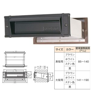 メイルシュート/埋込専用ポスト 〔No.18 真壁〕 黒 水上金属 〔部品 DIY 日曜大工〕