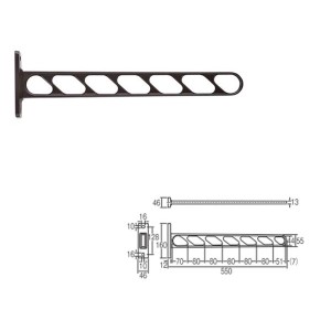 フラット物干し金物 〔全長550mm/黒〕 アルミダイカスト 水上金属 FT550 〔部品 DIY 日曜大工〕