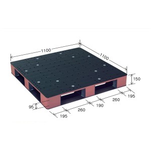 カラープラスチックパレット/物流資材 〔1100×1100mm ブラック/ブラウン〕 片面使用 HB-D4・1111SC 岐阜プラスチック工業