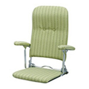 折りたたみ座椅子 3段リクライニング/肘掛け 日本製 グリーン(緑) 〔完成品〕