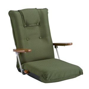 ハイバック座椅子(リクライニングチェア) 肘付き/ポンプ肘式 転倒防止機構採用 日本製 グリーン(緑) 〔完成品〕