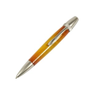 日本製 Air Brush Wood Pen キャンディカラー ボールペン(ギター塗装)〔パーカータイプ/芯：0.7mm〕Yellow/カーリーメイプル