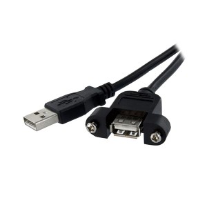 (まとめ)USB2.0パネルマウント型ケーブル 30cm パネルマウント用USB Aポート(メス)-USB Aポート(オス) 黒USBPNLAFAM1 〔5本セット〕