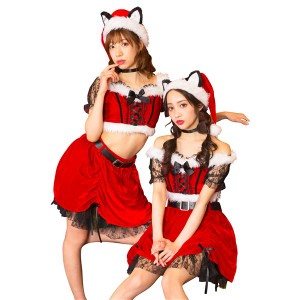 〔クリスマスコスプレ/コスプレ衣装〕 XM コフレシャルム ブラックレースキャットサンタ