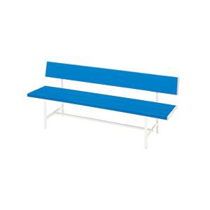 カラーベンチ/長椅子 〔背付き ブルー〕 幅1505×奥行505×高さ700mm スチール 樹脂成型 組立品
