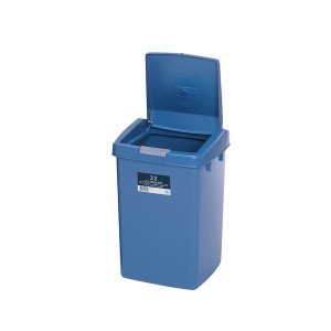 プッシュ式 ゴミ箱/ダストボックス 〔容量：32リットル〕 ブルー 再生樹脂 エコテラシャン32 〔業務用 施設 店舗〕