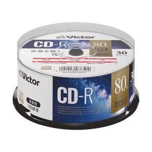（まとめ）JVC 音楽用CD-R 80分1-48倍速対応 ホワイトワイドプリンタブル スピンドルケース AR80FP30SJ1 1パック（30枚）〔×5セット〕