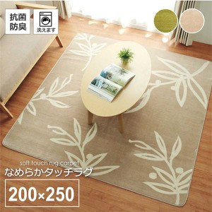 花柄 リーフ柄 ラグマット/絨毯 〔3畳 ベージュ 約200×250cm〕 洗える ホットカーペット 床暖房対応 抗菌防臭 〔リビング〕