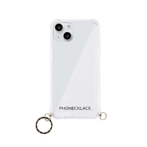 PHONECKLACE ストラップ用リング付きクリアケース for iPhone 13 ゴールドチャーム PN21599i13GD