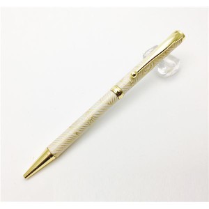 日本製 ハンドメイド ボールペン/文房具 〔白箔金・白波〕 クロスタイプ 芯：0.7mm 美濃和紙 友禅紙 文具 オフィス用品