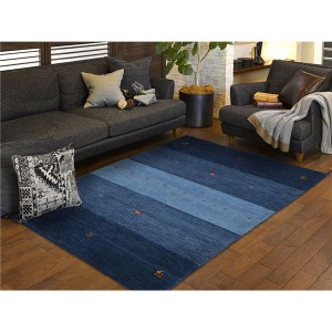 ギャッベ ラグマット/絨毯 〔約80×140cm ブルー〕 ウール100％ 保温機能 調湿効果 オールシーズン対応 〔リビング〕