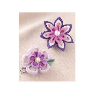 （まとめ）お花のブローチ 紫〔×5セット〕