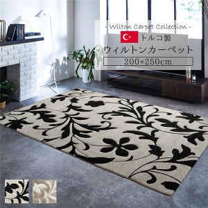 トルコ製 ラグマット/絨毯 〔約200×250cm ブラック〕 長方形 抗菌防臭 消臭 へたりにくい ホットカーペット 床暖房対応