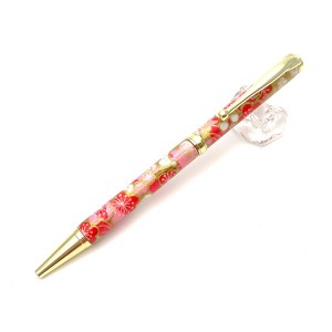 日本製 ハンドメイド ボールペン/文房具 〔梅と流水 桃色〕 クロスタイプ 芯：0.7mm 美濃和紙 友禅紙 文具 オフィス用品