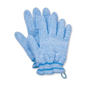 （まとめ）オカモト 浴用手袋 やさしい手 ブルー 1パック（2枚） 〔×5セット〕