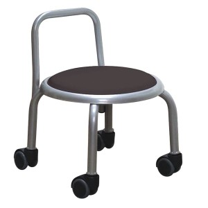 スタッキングチェア/丸椅子 〔同色3脚セット ブラック×シルバー〕 幅32cm 日本製 『背付ローキャスターチェア ボン』