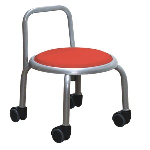 スタッキングチェア/丸椅子 〔同色3脚セット レッド×シルバー〕 幅32cm 日本製 『背付ローキャスターチェア ボン』