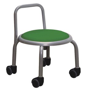 スタッキングチェア/丸椅子 〔同色3脚セット グリーン×シルバー〕 幅32cm 日本製 『背付ローキャスターチェア ボン』
