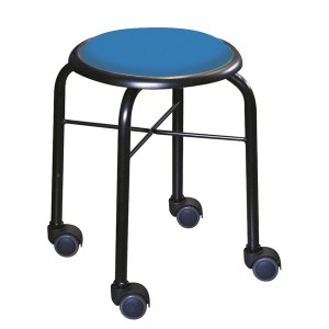 スタッキングチェア/丸椅子 〔同色4脚セット ブルー×ブラック〕 幅32cm 日本製 スチールパイプ 『キャスタースツール ボン』