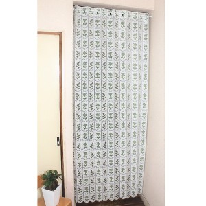 幅95×丈190cm 小花柄 パタパタ 間仕切りカーテン 日本製 グリーン