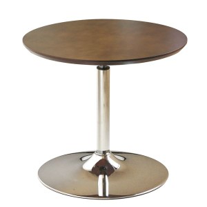 回転 丸テーブル 〔ダークブラウン×クロームメッキ〕 幅60cm 日本製 木製 スチールパイプ 耐荷重30kg 『コーンリフトテーブル』