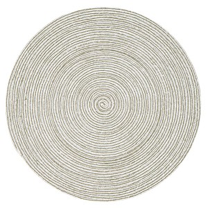 インド綿 ラグマット/絨毯 〔グリーン＆ホワイト 直径約140cm 円形〕 綿100％ ホットカーペット 床暖房可 ブレイド 〔リビング〕