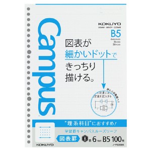 【メール便発送】コクヨ 学習罫キャンパス ルーズリーフ 図表罫 B5 26穴 罫幅6mm 100枚 ノ-F836BK